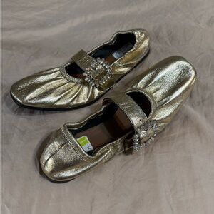 Free People Gold Flats with Pearl Embellishment